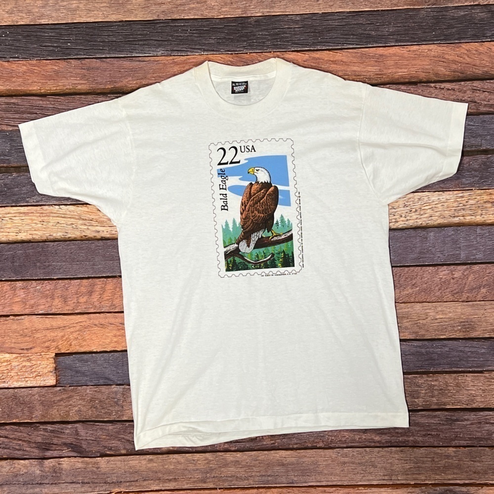 Vintage 90s Bald Eagle Stamp USA Single Stitch 1990s Tshirt